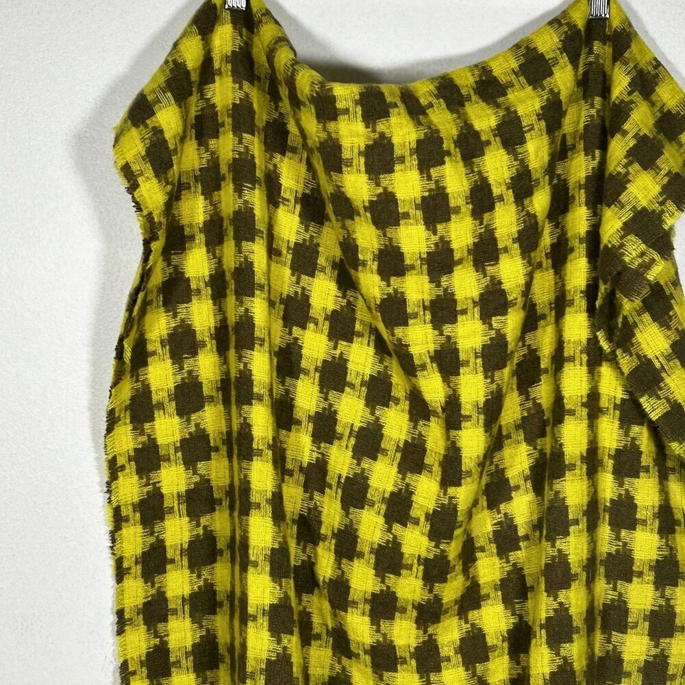 Maeve Anthropologie Blanket Wrap Scarf Yellow Gray Houndstooth Plaid Fringe - Picture 3 of 7